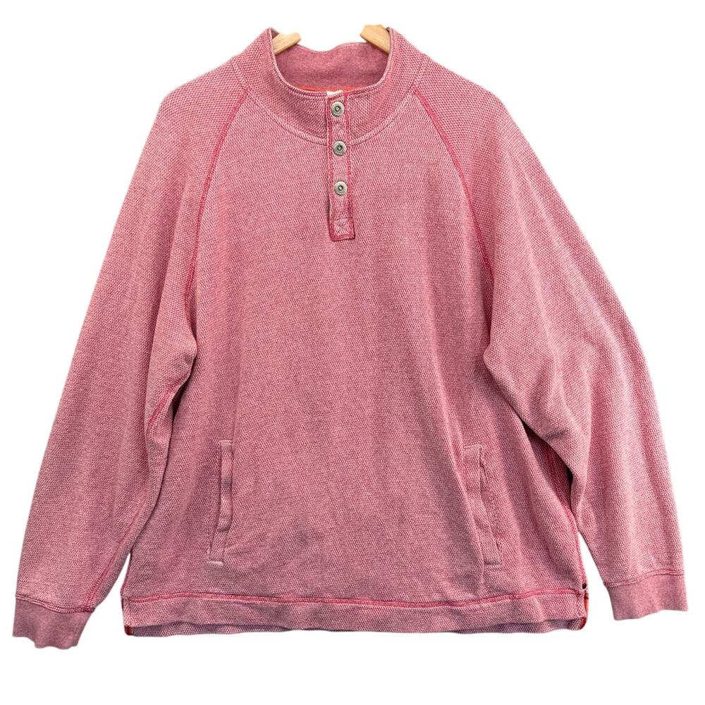 Tommy Bahama Red Pink Cedar Springs Snap Mock Neck Pullover Shirt Men XXL